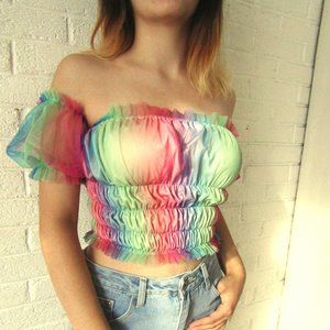 Tie dye elastic crop top